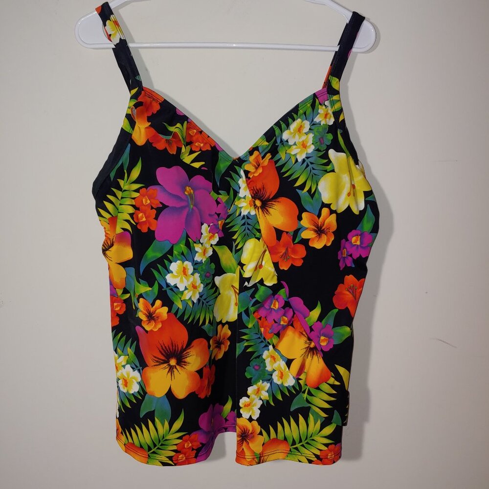 Swim 365 Swim Tankini Floral Top Size 16 W Black
